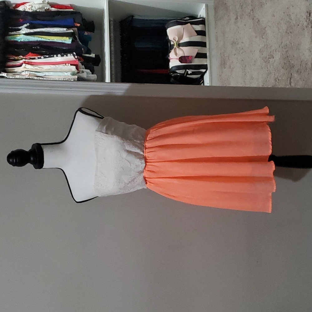 Poetry white lace and orange chiffon dress in sz large
